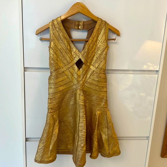 DIVINE HERVE LEGERE GOLD STRETCH MINI DRESS - Picture 2 of 8